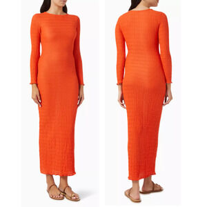 Montce Solidad Textured Stretch Long Sleeve Maxi Dres  Tangerine Womens Small